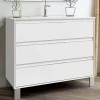 Meuble sous vasque seul, 3 tiroirs, 100cm, simple vasque - blanc laqué - TIRIS