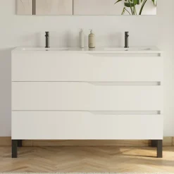 Meuble sous vasque seul, 3 tiroirs, 120cm, double vasque - blanc mat - MATA