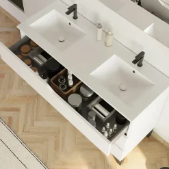 Meuble sous vasque seul, 3 tiroirs, 120cm, double vasque - blanc mat - MATA