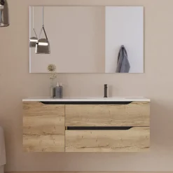 Meuble sous vasque seul, 2 tiroirs et 1 porte, 120cm, vasque déportée droite - madera miel (bois clair) - ZARZA