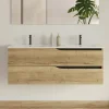 Meuble sous vasque seul, 2 tiroirs, 120cm, double vasque - madera miel (chêne clair) - LUNA