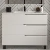 Meuble sous vasque seul, 3 tiroirs, 90cm, simple vasque - blanc mat - MATA