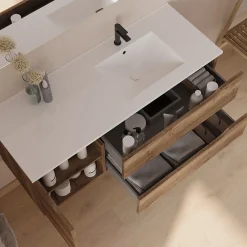 Meuble sous vasque seul, 2 tiroirs et 1 porte, 120cm, vasque déportée droite - tabaco (bois foncé) - ZARZA