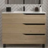 Meuble sous vasque seul, 3 tiroirs, 90cm, simple vasque - madera miel (chêne clair) - MATA