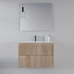 Meuble sous vasque seul, 2 tiroirs, 80cm, simple vasque - cambrian (chêne clair) - RIBERA