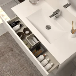Meuble sous vasque seul, 2 tiroirs, 60cm, simple vasque - blanc brillant - IDA