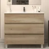 Meuble sous vasque seul, 3 tiroirs, 80cm, simple vasque - nebraska (chêne clair) - MAYOR