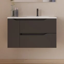 Meuble sous vasque seul, 2 tiroirs et 1 porte, 80cm, vasque déportée droite - noir - ZARZA