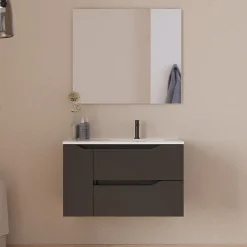 Meuble sous vasque seul, 2 tiroirs et 1 porte, 80cm, vasque déportée droite - noir - ZARZA