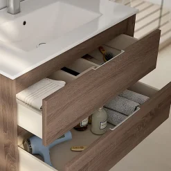 Meuble sous vasque seul, 2 tiroirs, 80cm, simple vasque - britannia (chêne foncé) - IRIS
