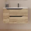 Meuble sous vasque seul, 2 tiroirs et 1 porte, 80cm, vasque déportée droite - madera miel (bois clair) - ZARZA