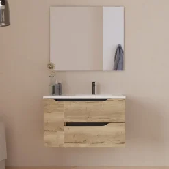 Meuble sous vasque seul, 2 tiroirs et 1 porte, 80cm, vasque déportée droite - madera miel (bois clair) - ZARZA