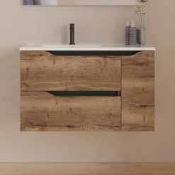 Meuble sous vasque seul, 2 tiroirs et 1 porte, 80cm, vasque déportée gauche - tabaco (bois foncé) - ZARZA