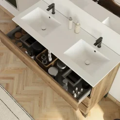 Meuble sous vasque seul, 3 tiroirs, 120cm, double vasque - tabaco (chêne foncé) - MATA