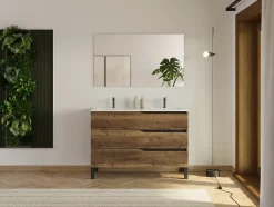 Meuble sous vasque seul, 3 tiroirs, 120cm, double vasque - tabaco (chêne foncé) - MATA