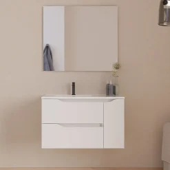 Meuble sous vasque seul, 2 tiroirs et 1 porte, 80cm, vasque déportée gauche - blanc mat - ZARZA
