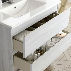 Meuble sous vasque seul, 2 tiroirs, 60cm, simple vasque - hibernian (bois blanchi) - BALEA
