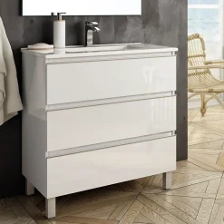 Meuble sous vasque seul, 3 tiroirs, 70cm, simple vasque - blanc laqué - PALMA