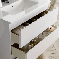 Meuble sous vasque seul, 3 tiroirs, 70cm, simple vasque - blanc laqué - PALMA