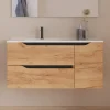 Meuble sous vasque seul, 2 tiroirs et 1 porte, 100cm, vasque déportée gauche - roble (bois clair) - ZARZA
