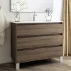 Meuble sous vasque seul, 3 tiroirs, 100cm, simple vasque - britannia (chêne foncé) - TIRIS