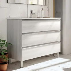 Meuble sous vasque seul, 3 tiroirs, 60cm, simple vasque - hibernian (bois blanchi) - PALMA
