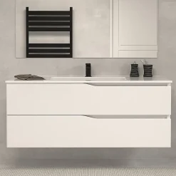 Meuble sous vasque seul, 2 tiroirs, 120cm, simple vasque - blanc mat - LUNA