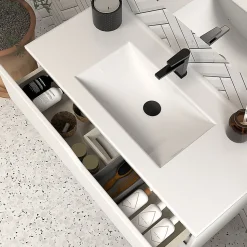 Meuble sous vasque seul, 3 tiroirs, 100cm, simple vasque - blanc mat - MATA