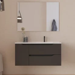 Meuble sous vasque seul, 2 tiroirs et 1 porte, 120cm, vasque déportée droite - noir - ZARZA