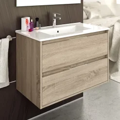 Meuble sous vasque seul, 2 tiroirs, 80cm, simple vasque - cambrian (chêne clair) - IRIS