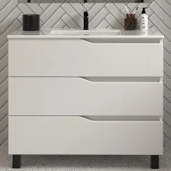 Meuble sous vasque seul, 3 tiroirs, 70cm, simple vasque - blanc mat - MATA