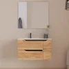 Meuble sous vasque seul, 2 tiroirs et 1 porte, 80cm, vasque déportée gauche - roble (bois clair) - ZARZA