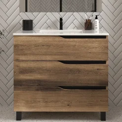 Meuble sous vasque seul, 3 tiroirs, 70cm, simple vasque - tabaco (chêne foncé) - MATA
