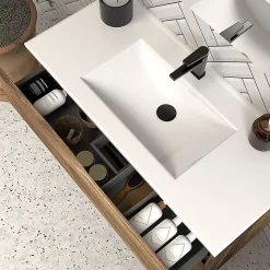 Meuble sous vasque seul, 3 tiroirs, 70cm, simple vasque - tabaco (chêne foncé) - MATA