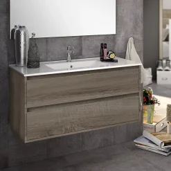 Meuble sous vasque seul, 2 tiroirs, 100cm, simple vasque - britannia (chêne foncé) - IRIS