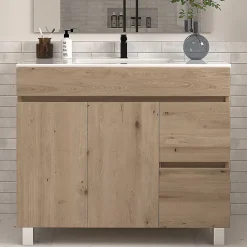 Meuble sous vasque seul, 2 tiroirs et 2 portes, 100cm, simple vasque - cambrian (chêne clair) - HARO