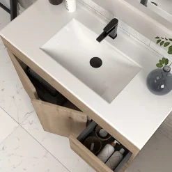Meuble sous vasque seul, 2 tiroirs et 2 portes, 100cm, simple vasque - cambrian (chêne clair) - HARO