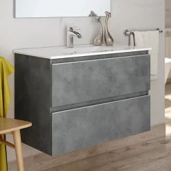 Meuble sous vasque seul, 2 tiroirs, 60cm, simple vasque - ciment (gris) - BALEA