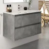 Meuble sous vasque seul, 2 tiroirs, 100cm, simple vasque - ciment (gris) - IRIS