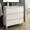 Meuble sous vasque seul, 3 tiroirs, 100cm, simple vasque - blanc laqué - PALMA