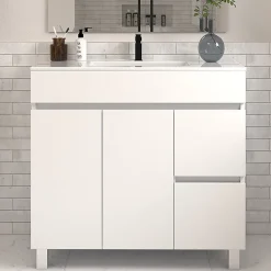 Meuble sous vasque seul, 2 tiroirs et 2 portes, 80cm, simple vasque - blanc brillant - HARO