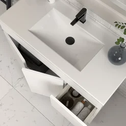Meuble sous vasque seul, 2 tiroirs et 2 portes, 80cm, simple vasque - blanc brillant - HARO