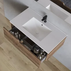 Meuble sous vasque seul, 1 tiroir, 80cm, simple vasque - tabaco (chêne foncé) - CADIX