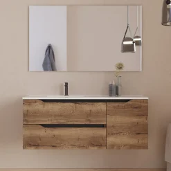 Meuble sous vasque seul, 2 tiroirs et 1 porte, 120cm, vasque déportée gauche - tabaco (bois foncé) - ZARZA