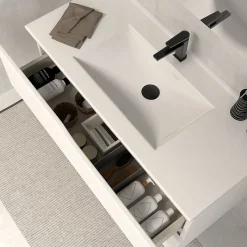 Meuble sous vasque seul, 2 tiroirs, 90cm, simple vasque - blanc mat - LUNA
