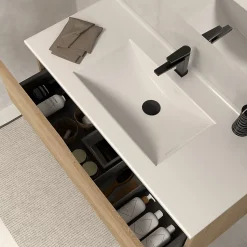 Meuble sous vasque seul, 2 tiroirs, 80cm, simple vasque - madera miel (chêne clair) - LUNA