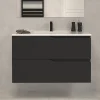 Meuble sous vasque seul, 2 tiroirs, 70cm, simple vasque - noir - LUNA