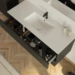 Meuble sous vasque seul, 2 tiroirs, 70cm, simple vasque - noir - LUNA