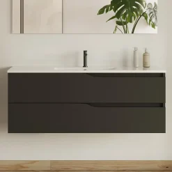 Meuble sous vasque seul, 2 tiroirs, 120cm, simple vasque - noir - LUNA