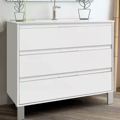 Meuble sous vasque seul, 3 tiroirs, 80cm, simple vasque - blanc laqué - TIRIS